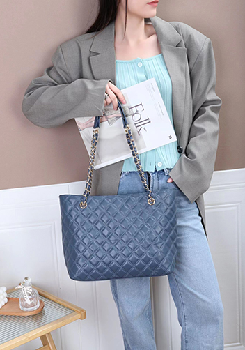 Adele Lambskin Chain Shoulder Tote Bag Blue