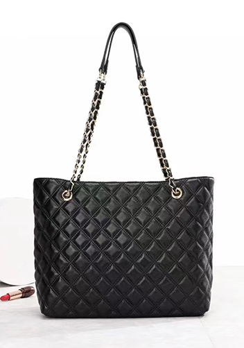 Adele Lambskin Chain Shoulder Tote Bag Black