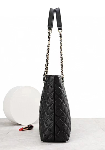 Adele Lambskin Chain Shoulder Tote Bag Black