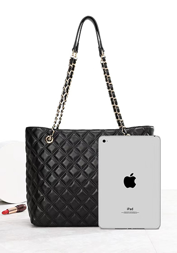 Adele Lambskin Chain Shoulder Tote Bag Black