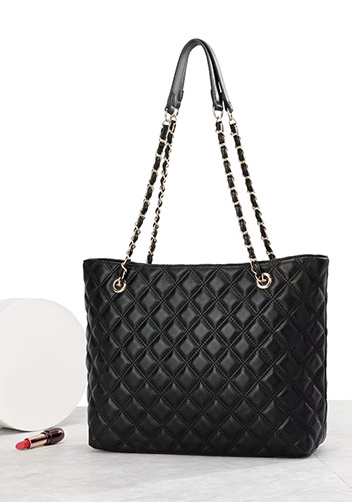 Adele Lambskin Chain Shoulder Tote Bag Black