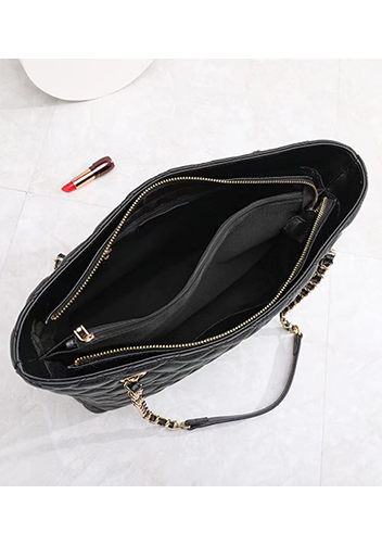 Adele Lambskin Chain Shoulder Tote Bag Black