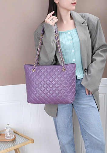 Adele Lambskin Chain Shoulder Tote Bag Purple