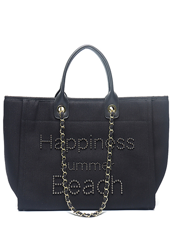 Adele Canvas Beach Tote Bag Pearl Black