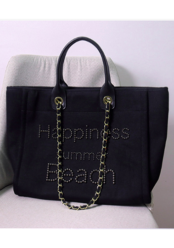 Adele Canvas Beach Tote Bag Pearl Black