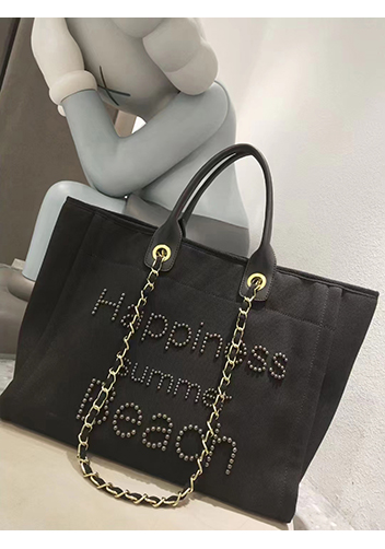 Adele Canvas Beach Tote Bag Pearl Black