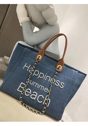 Adele Canvas Beach Tote Bag Pearl Blue