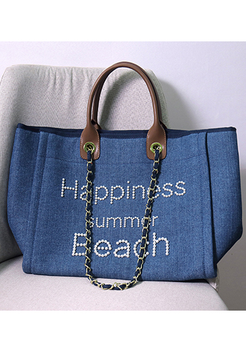 Adele Canvas Beach Tote Bag Pearl Blue