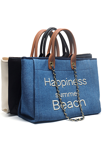 Adele Canvas Beach Tote Bag Pearl Blue