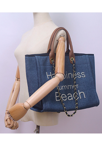 Adele Canvas Beach Tote Bag Pearl Blue