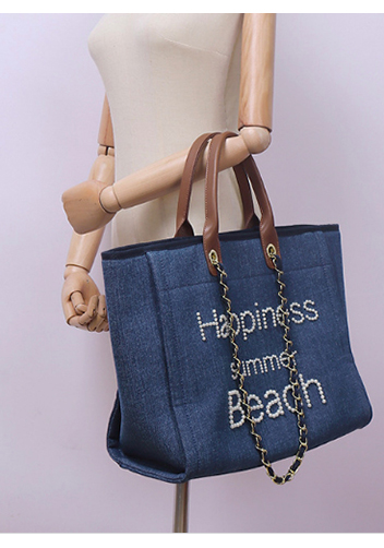 Adele Canvas Beach Tote Bag Pearl Blue