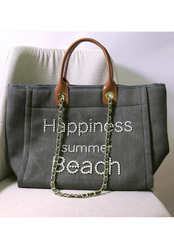 Adele Canvas Beach Tote Bag Pearl Grey