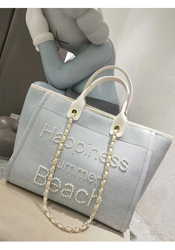 Adele Canvas Beach Tote Bag Pearl Light Blue