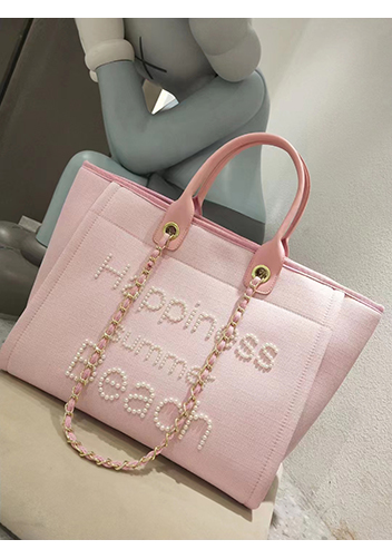 Adele Canvas Beach Tote Bag Pearl Pink