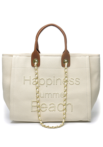 Adele Canvas Beach Tote Bag Pearl White