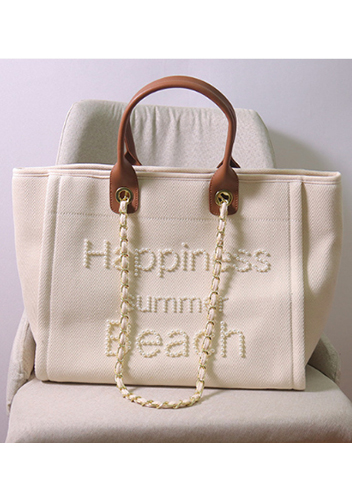 Adele Canvas Beach Tote Bag Pearl White