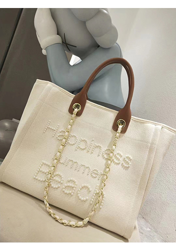 Adele Canvas Beach Tote Bag Pearl White