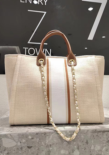 Adele Canvas Beach Tote Bag Stripe Cream