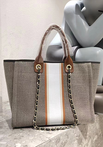 Adele Canvas Beach Tote Bag Stripe Grey