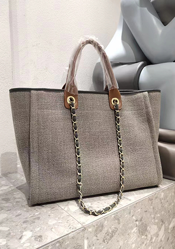 Adele Canvas Beach Tote Bag Stripe Grey