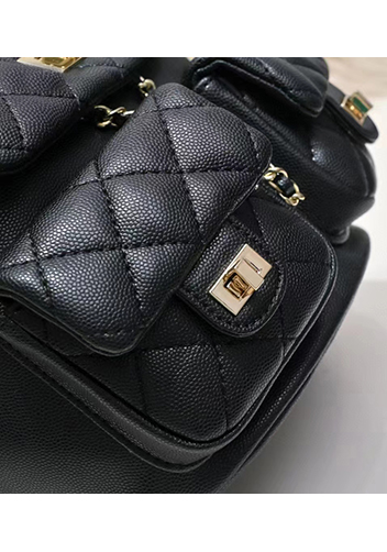 Adele Cowhide Chain Backpack Bag Black