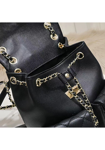 Adele Cowhide Chain Backpack Bag Black