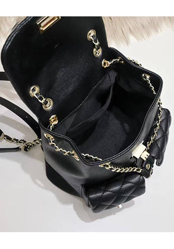 Adele Cowhide Chain Backpack Bag Black