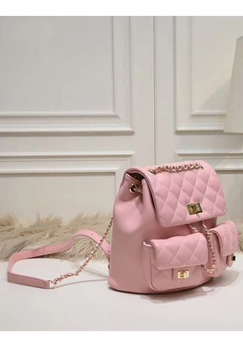 Adele Cowhide Chain Backpack Bag Pink