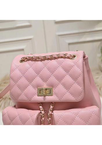 Adele Cowhide Chain Backpack Bag Pink