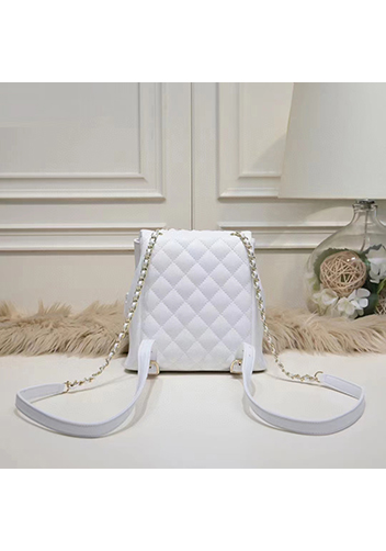 Adele Cowhide Chain Backpack Bag White