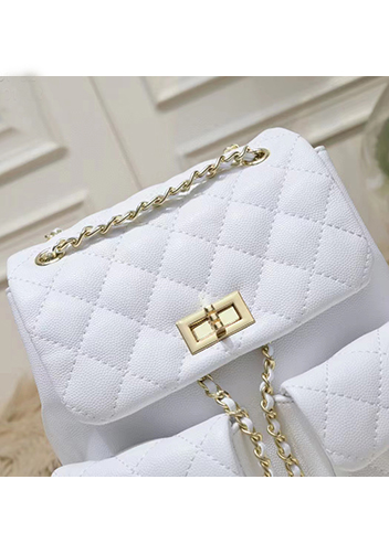 Adele Cowhide Chain Backpack Bag White