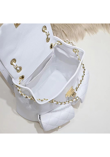 Adele Cowhide Chain Backpack Bag White