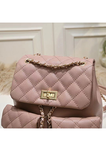 Adele Cowhide Chain Backpack Bag Light Pink