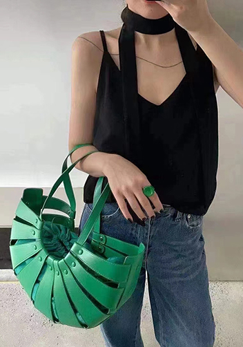 The Coquille Vegan Leather Shoulder Bag Green