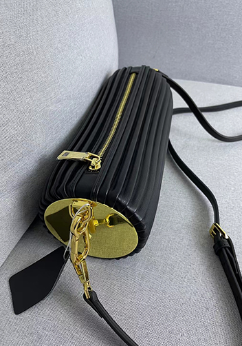 Adrienne Pleated Bracelet Leather Pouch Gold Black