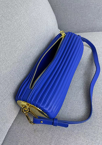 Adrienne Pleated Bracelet Leather Pouch Gold Blue