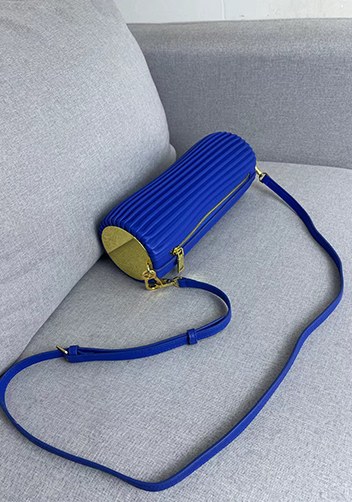 Adrienne Pleated Bracelet Leather Pouch Gold Blue