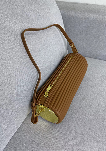 Adrienne Pleated Bracelet Leather Pouch Gold Camel