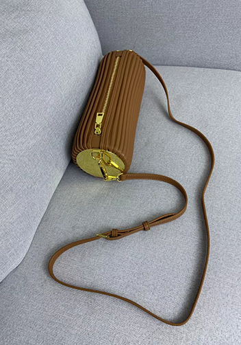 Adrienne Pleated Bracelet Leather Pouch Gold Camel