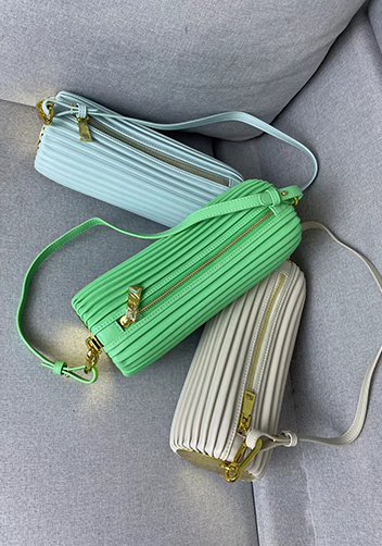 Adrienne Pleated Bracelet Leather Pouch Gold Green