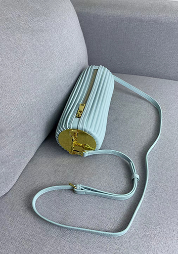 Adrienne Pleated Bracelet Leather Pouch Gold Light Blue