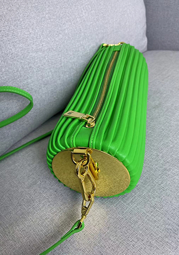 Adrienne Pleated Bracelet Leather Pouch Gold Parakeet Green