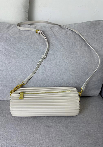 Adrienne Pleated Bracelet Leather Pouch Gold White