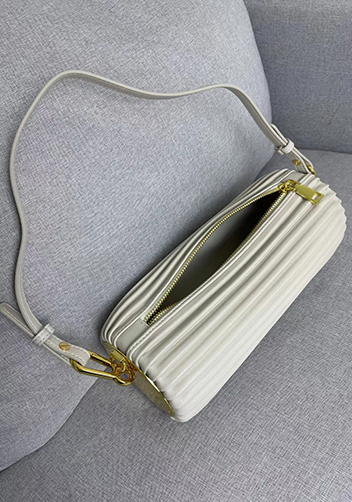 Adrienne Pleated Bracelet Leather Pouch Gold White