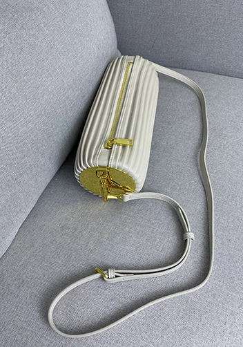 Adrienne Pleated Bracelet Leather Pouch Gold White