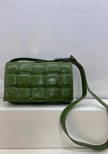 Mia Plaid Square Leather Medium Shoulder Bag Avocado