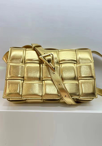 Mia Plaid Square Leather Medium Shoulder Bag Gold