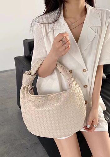 Dina Medium Knotted Intrecciato Vegan Leather Tote Beige