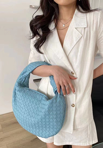 Dina Medium Knotted Intrecciato Vegan Leather Tote Blue