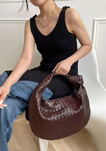 Dina Medium Knotted Intrecciato Vegan Leather Tote Choco